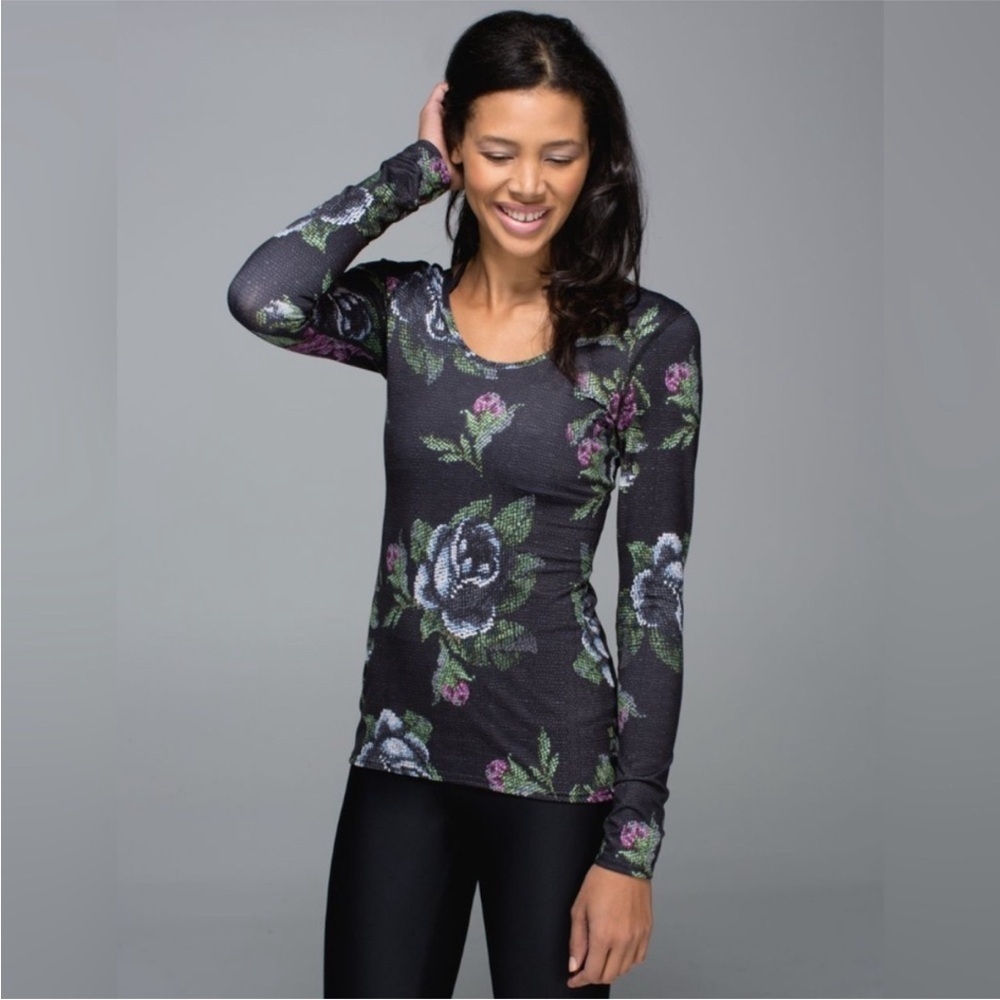 Lululemon Scoop Back Long Sleeve - Garden Party Smooth Multi Print - Size 4 - Picture 2 of 12
